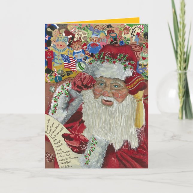 Klassisk Santa Guld Inuti Dubbelkollar Helgkort (Framsida)