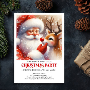 Klassisk Santa och Rudolf festlig julfest  Inbjudningar