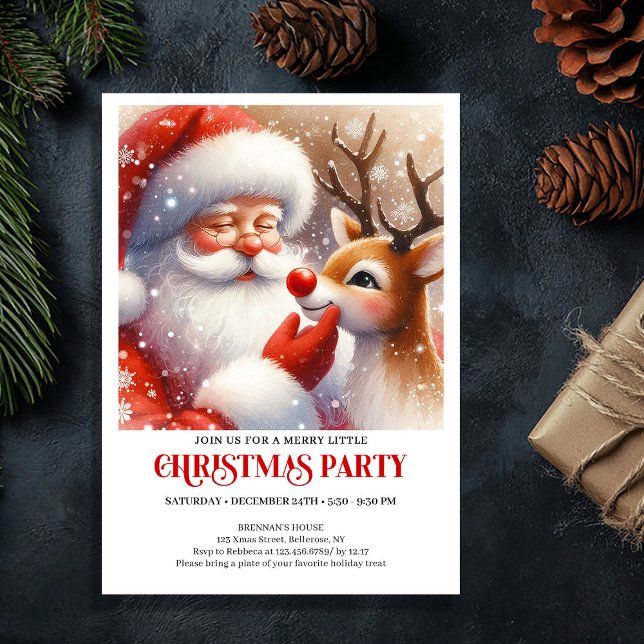 Klassisk Santa och Rudolf festlig julfest  Inbjudningar (Classic Santa and Rudolph Festive Christmas Party Invitation

)