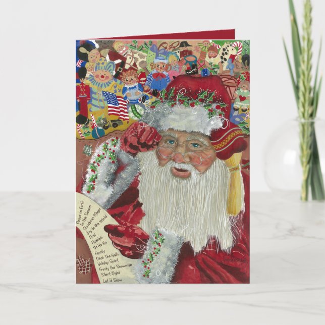 Klassisk Santa Röd Invändigt Kollar Två Gånger Helgkort (Framsida)
