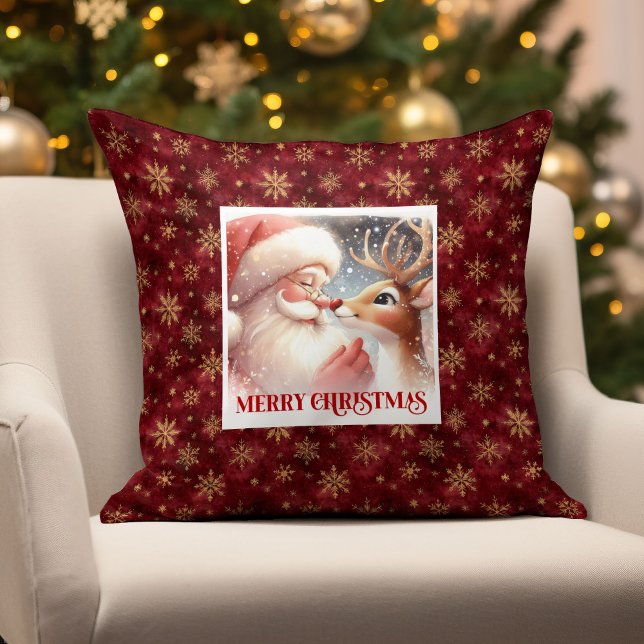 Klassisk Santa Rudolph Julkudde Söt Högtidlig Gläd Kudde (Classic Santa Rudolph Xmas Pillow Cute Holiday Joy)