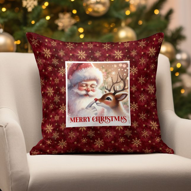 Klassisk Santa Rudolph Kudd Julglädje Värme  Kudde (Classic Santa Rudolph Pillow Merry Xmas Warmth )