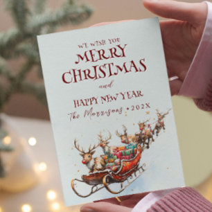 Klassisk Santa Sleigh God jul I Lycklig New Julkort