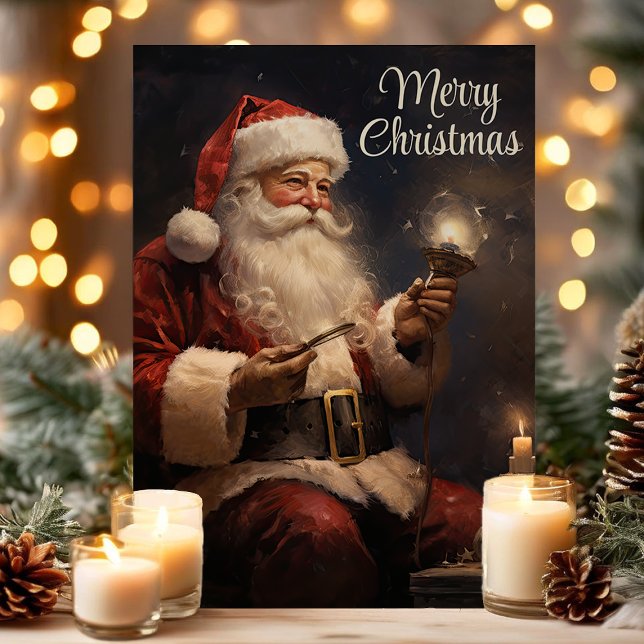 Klassisk Santa Vid Ljus Julglädje Helgkort (Skapare uppladdad)