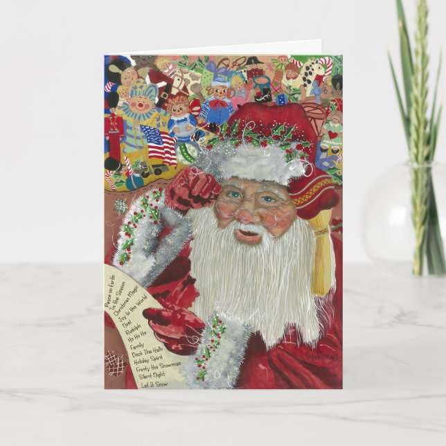 Klassisk Santa Vit Inuti Kollar Två Gånger Helgkort (Framsida)