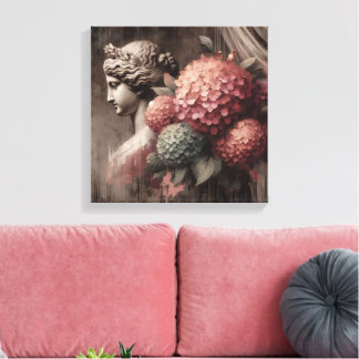 Klassisk scen med gipsum-status och hydrangea canvastryck