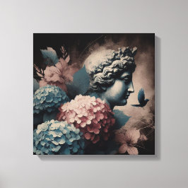 Klassisk scen med gipsum-status och hydrangea canvastryck