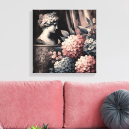 Klassisk scen med gipsum-status och hydrangea canvastryck