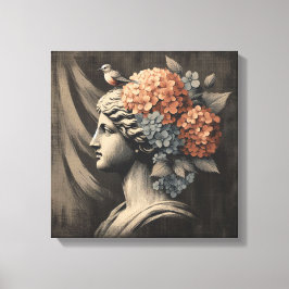 Klassisk scen med gipsum-status och hydrangea canvastryck