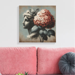 Klassisk scen med gipsum-status och hydrangea canvastryck