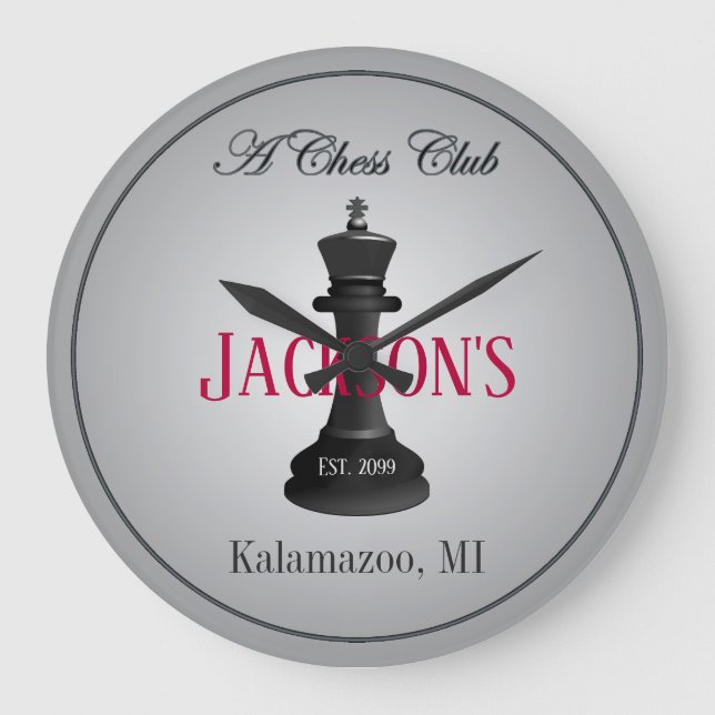 Klassisk schack-Klubb med Kung Teckning-väggklocka Stor Klocka (Framsida)