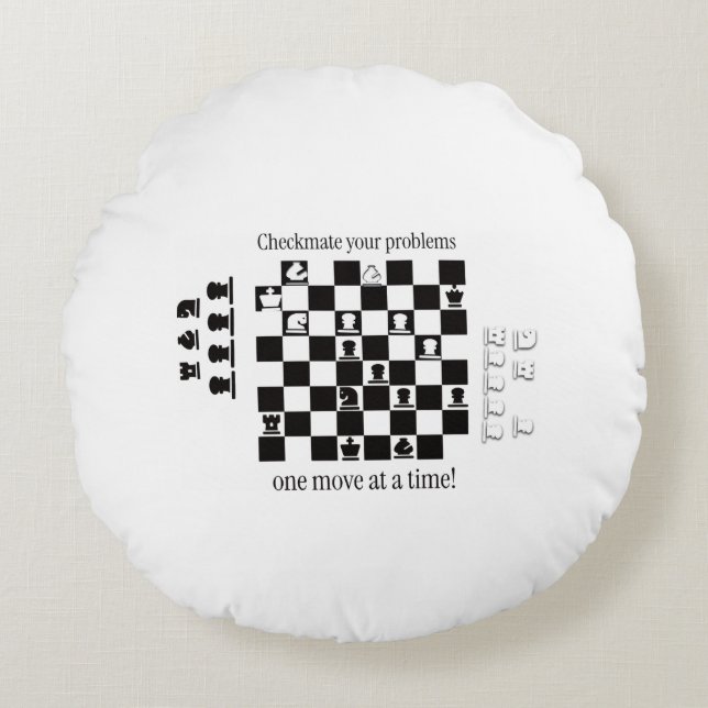 Klassisk schackinspirerad design  rund kudde (Framsidan)