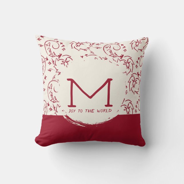 Klassisk scharlakansröd blomstergirlangmonogram kudde (Framsida)