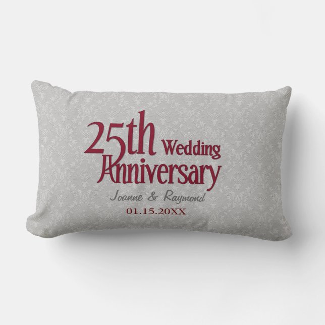 Klassisk Silver Damask 25:e Bröllop-årsdagen Lumbarkudde (Framsida)