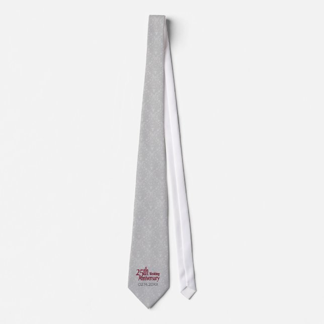 Klassisk Silver Damask 25:e Bröllop-årsdagen Slips (Framsida)