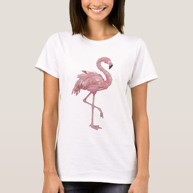 Klassisk Silver FLAMINGO Modern Design T Shirt (Framsida)