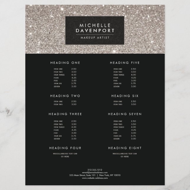 Klassisk Silver Glitter Makeup Artist Flyer (Framsidan)