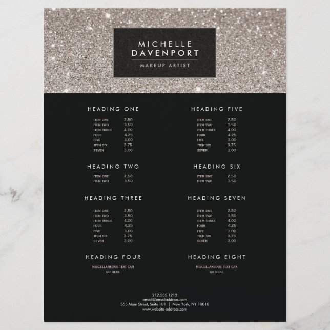 Klassisk Silver Glitter Makeup Artist Flyer (Framsidan)