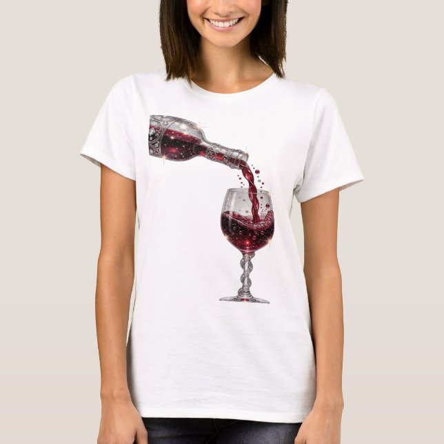 Klassisk Silver RÖD VIN Tryck T Shirt (Framsida)