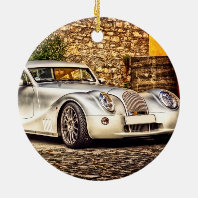 Klassisk Silver-sportbil Julgransprydnad Keramik (Baksidan)