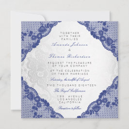 Klassisk Silver White Blue Navy Snöre Bröllop Inbjudningar