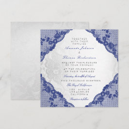 Klassisk Silver White Blue Navy Snöre Bröllop Inbjudningar