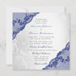 Klassisk Silver White Blue Navy Snöre Bröllop Inbjudningar