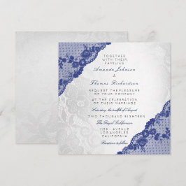 Klassisk Silver White Blue Navy Snöre Bröllop Inbjudningar