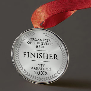 Klassisk silverfinish monokrom sportlöpningsmedalj julgransprydnad metall