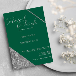 Klassisk silverglitter jade grön bröllopsskrivstil inbjudningar