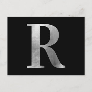 Klassisk Silvergrå Folie Monogram R på Svart Vykort