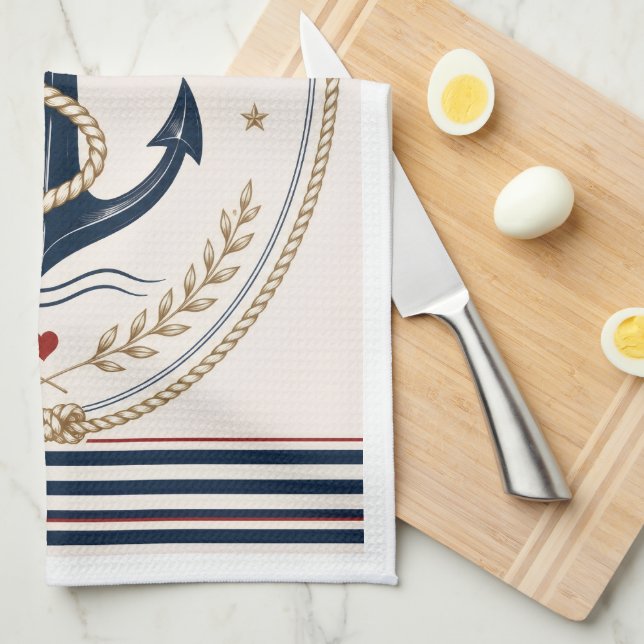 Klassisk sjömanstema kökshandduk i Sailorcore-stil (Vikt i Fjärdedel)