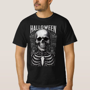 Klassisk skelett- och spindelnäts Halloween T Shirt