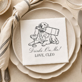 Klassisk Skiss Golden Retriever Champagne Bröllop Pappersservett
