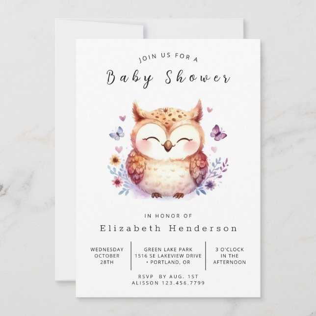 Klassisk Skogen Uggla Baby Shower Inbjudningar (Framsida)