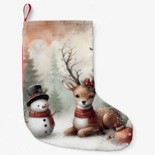 Klassisk skogsjul hjort/snögubbe liten julstrumpa