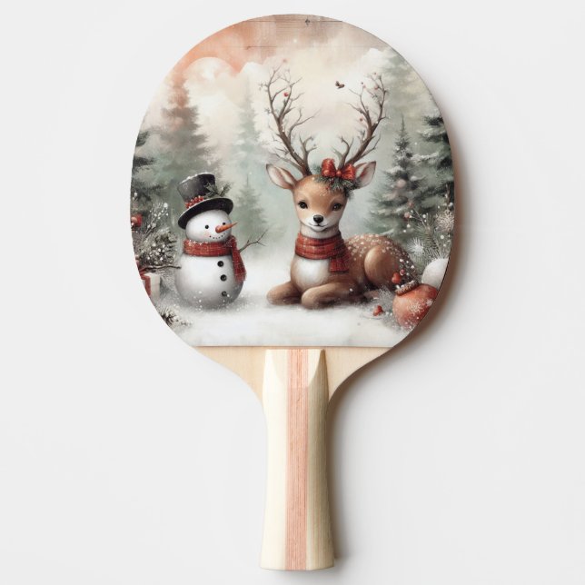 Klassisk skogsjul hjort/snögubbe pingisracket (Framsidan)
