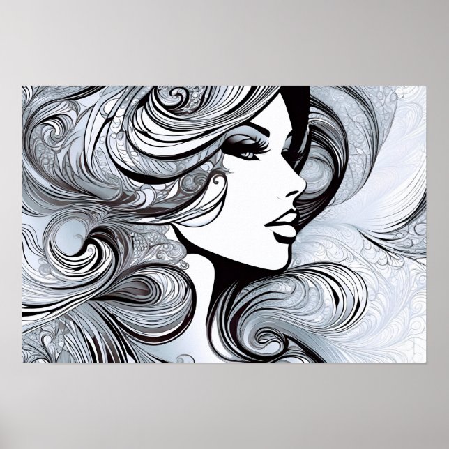 Klassisk skönhet: Modern kvinna i svartvitt Poster (Framsidan)