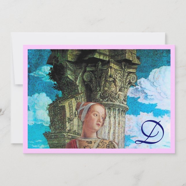 KLASSISK SKÖNHET MONOGRAM ljust antikt blått rosa Inbjudningar (Framsida)