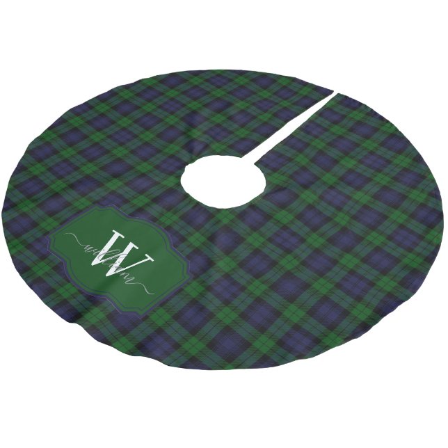 Klassisk skotsk Black Watch-rutig monogram Julgransmatta Borstad Polyester (Vinklad)