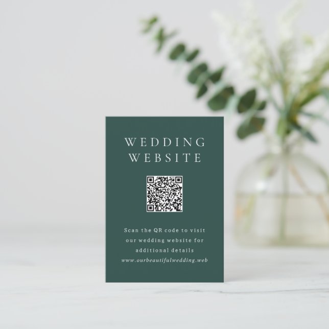 Klassisk smaragdgrön enkel QR-kod bröllop Tilläggskort (Stående Fram)