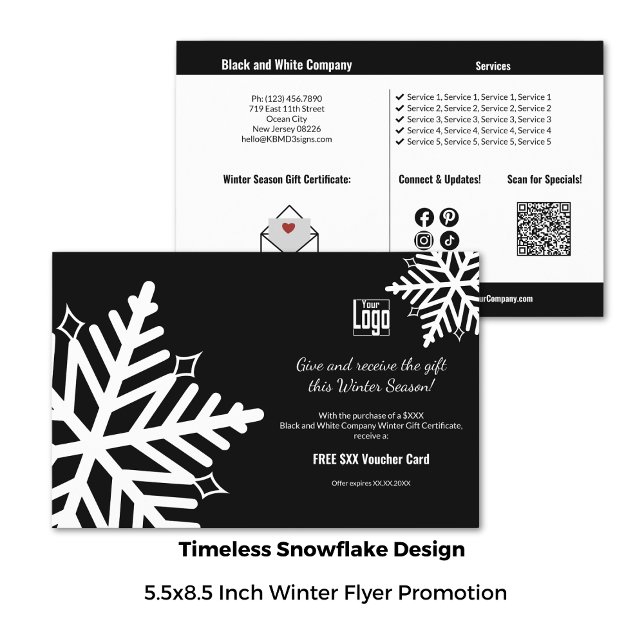 Klassisk snöflake Winter Promotion Black & White Flygblad (5.5X8.5 Inch, Classic Snowflake Winter Promotion Black & White Flyer)