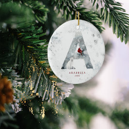 Klassisk snöig jul vintrigt scenmonogram A Julgransprydnad Keramik