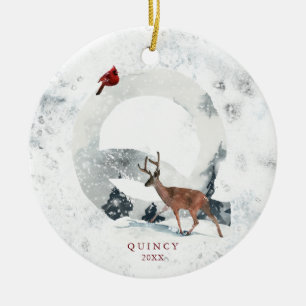 Klassisk snöig jul vintrigt scenmonogram Q Julgransprydnad Keramik