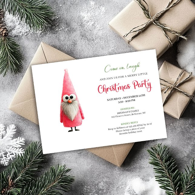 Klassisk snygg rosa tomte julinbjudan inbjudningar (Classic quirky pink santa holiday invitation

)