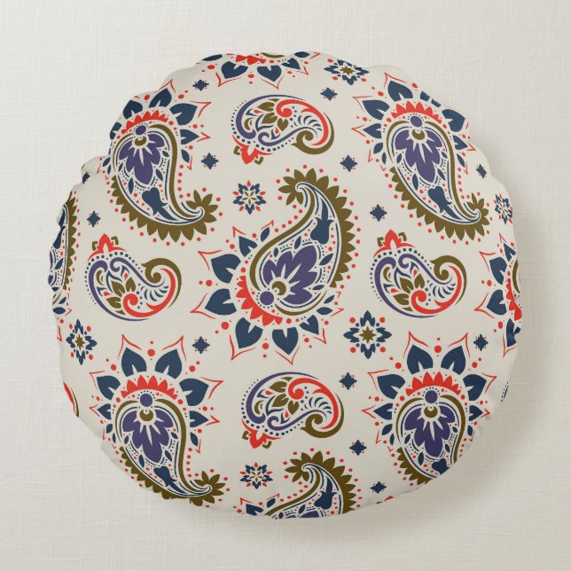 Klassisk, sömlös paisley mönster-design. rund kudde (Framsidan)