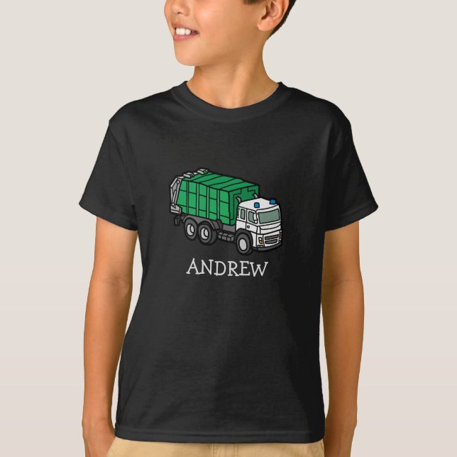 Klassisk Sopor/Återvinna Lastbil med Kids Namn T Shirt (Framsida)