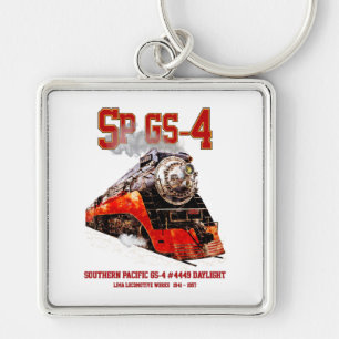 Klassisk Southern Pacific GS-4 ånglok Fyrkantig Silverfärgad Nyckelring