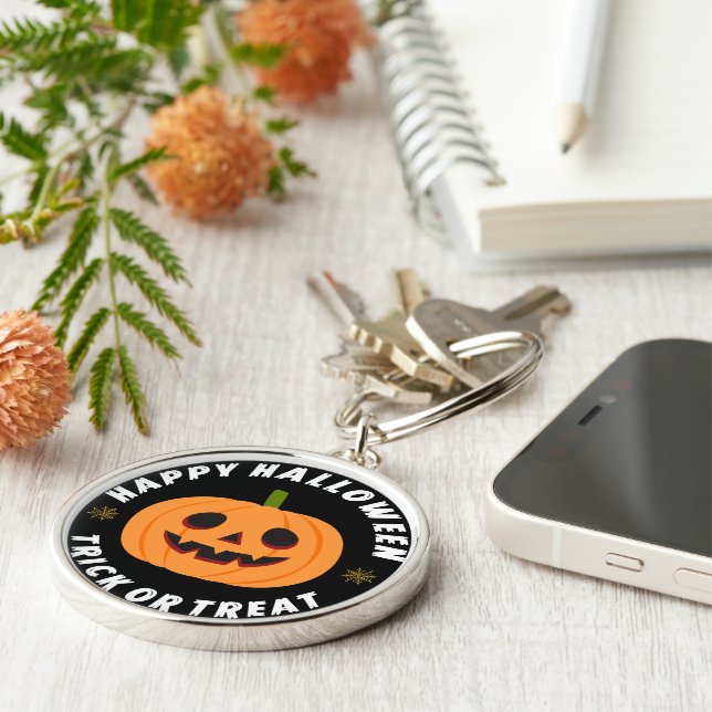 Klassisk spöklik Jack-o'-lantern Rund Silverfärgad Nyckelring (Sidan)