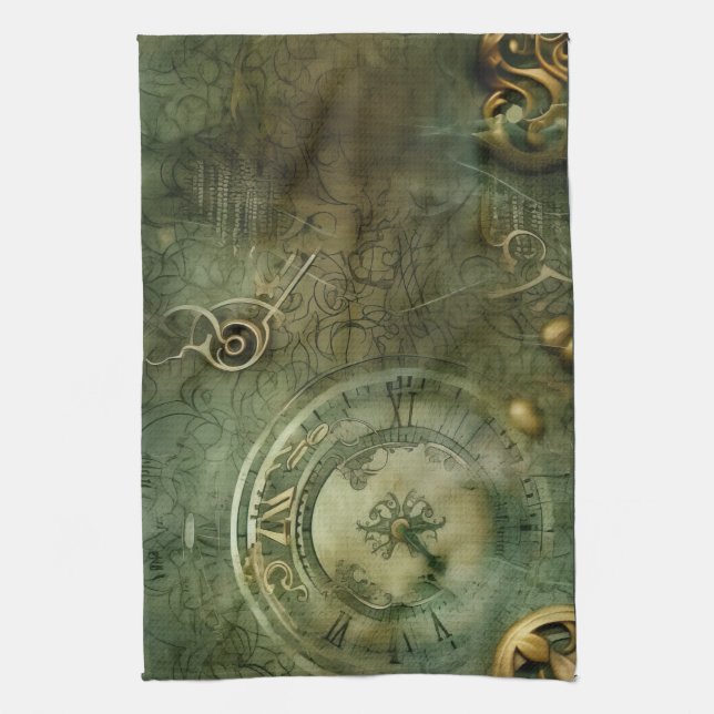 Klassisk Steampunk Klockverk Smaragdgrön Kökshandduk (Vertikal)